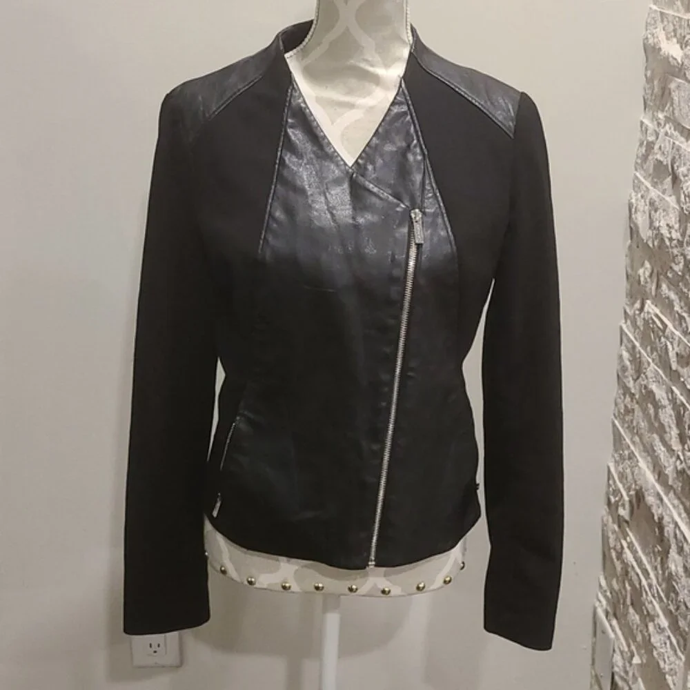 Calvin Klein Black Faux Leather Moto jacket - Picture 1 of 7